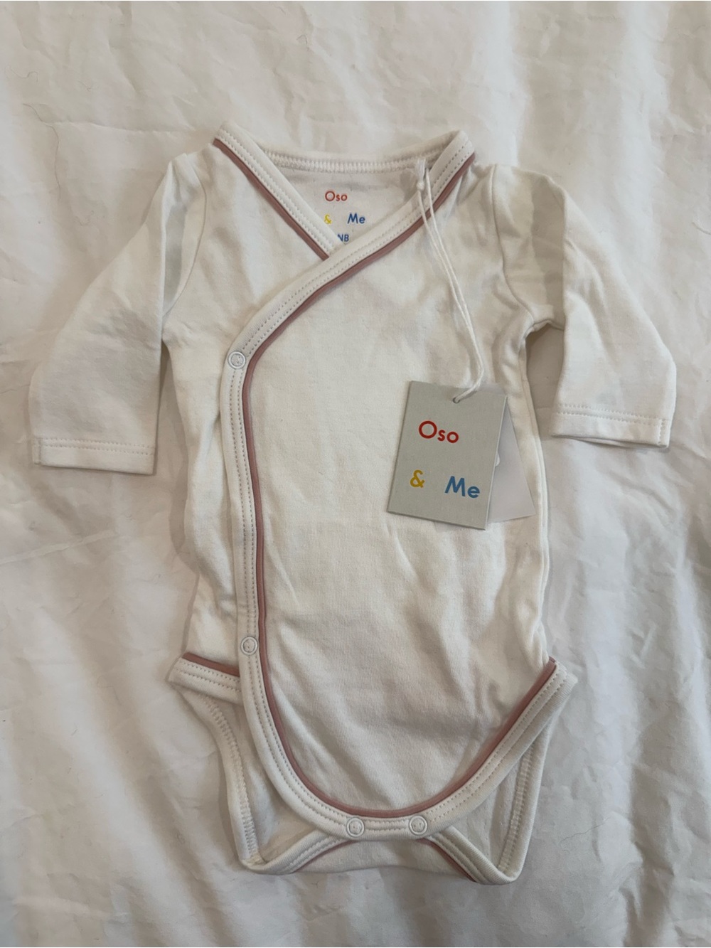 Oso & Me White Wrap-Front Baby Bodysuit with Pink Trim